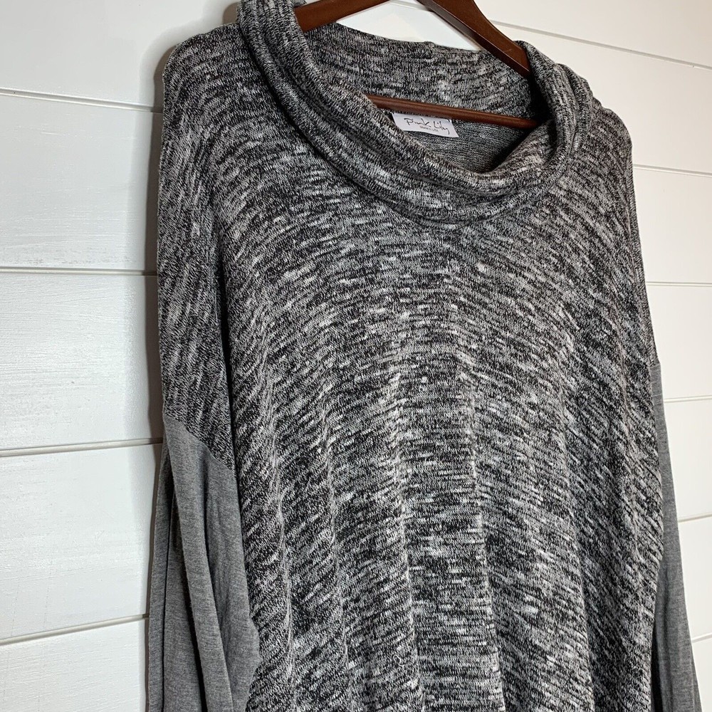 Pink Lily XL Sweater Top Hi Low Hem Gray Black Heather Cowl Neck MADE IN USA - Picture 3 of 8